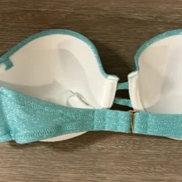 Victoria's Secret Swimsuit Bikini Sparkle blue green 32C / Medium High Leg - Picture 2 of 4